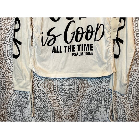 Christian Long Sleeve Top With Bible Verses God Is Good Psalm 100:5 & Matthew 19 - Picture 6 of 9